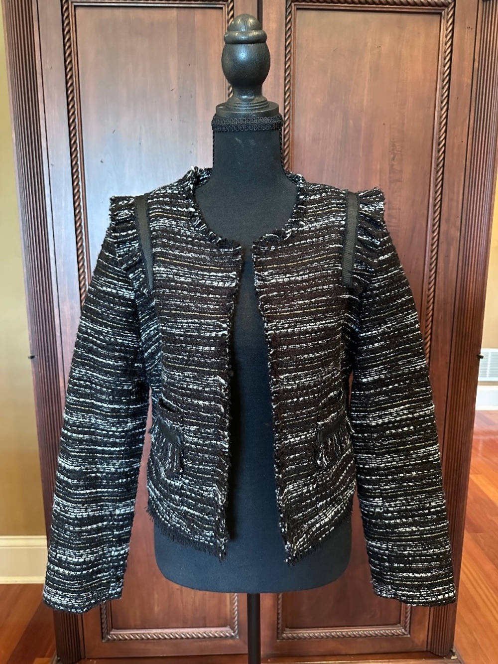 Joie tweed jacket in black/white with subtle metallic thread